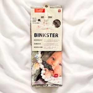 NWT MiaMilly BINKSTER Baby Pacifier Clip Holder 4 in 1 White Pink Teething Beads